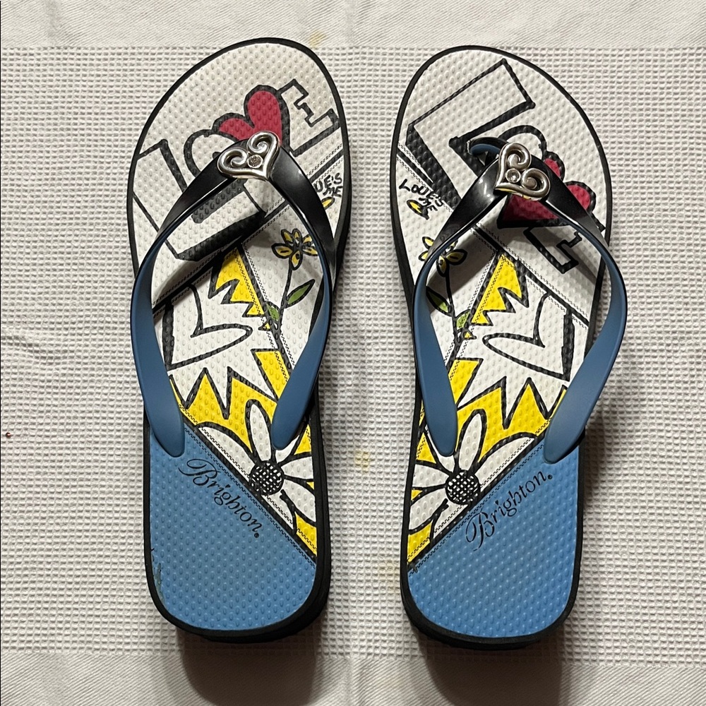 Brighton Love Graphic Flip Flops with Heart Charm